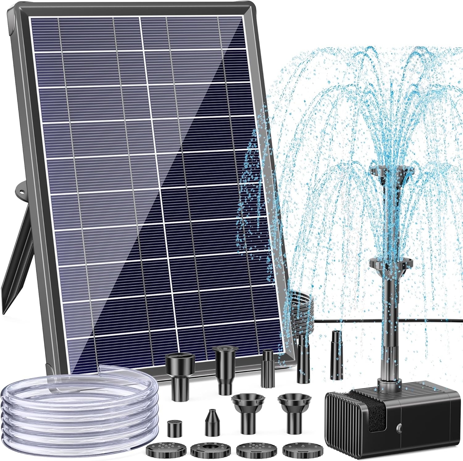 Antfraer Solar Fountain Pump for Bird Bath, 8W Solar Water Fountain Pump with Dry-Run Protection & Double-Layer Nozzles, Solar Powered Fountain with 5Ft Tubing for Small Pond, Bird Bath, Water Feature