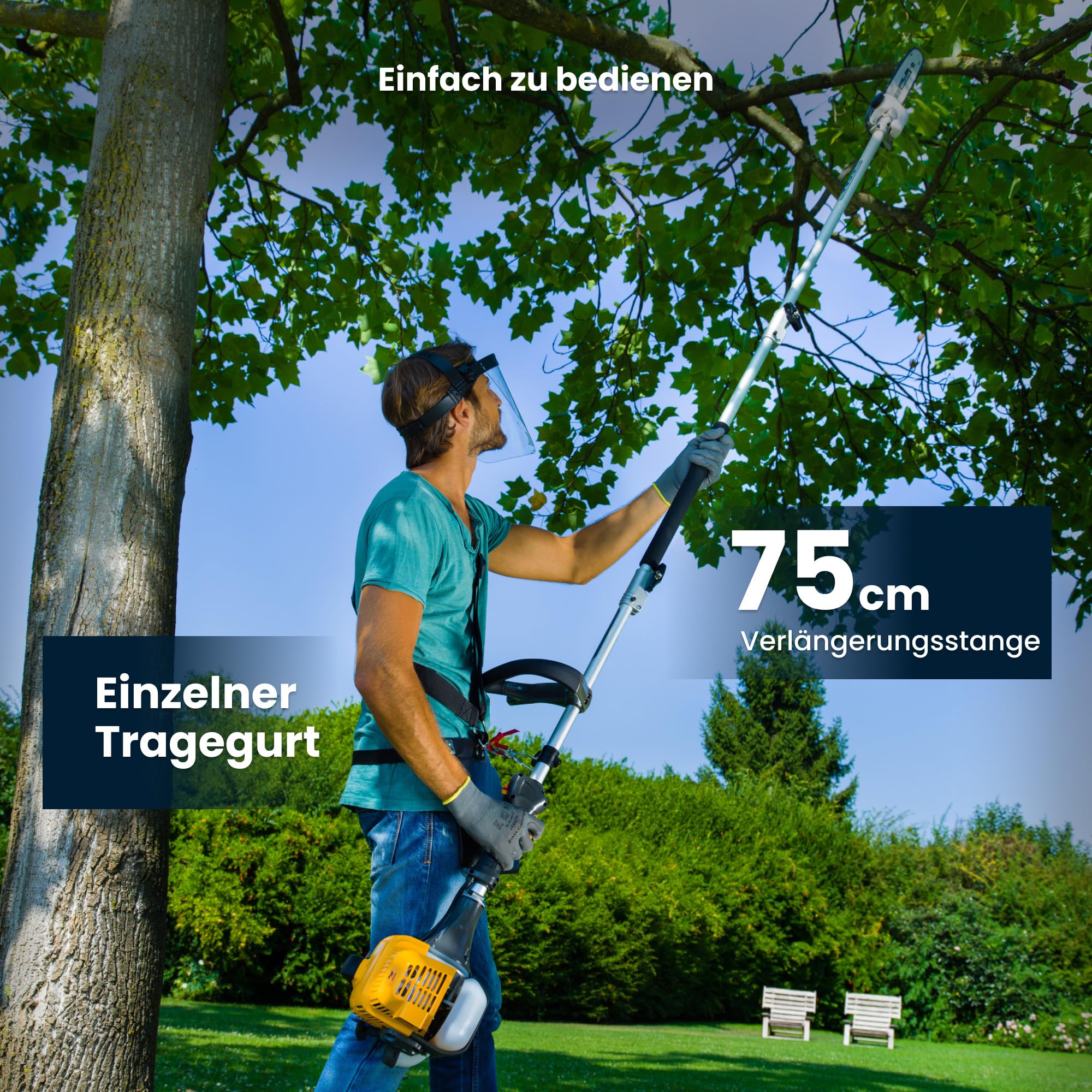 Stiga Benzin Multitool MT 330-5 in 1 (700W), Trimmer, Heckenschere, Kettensäge, Teleskopstange