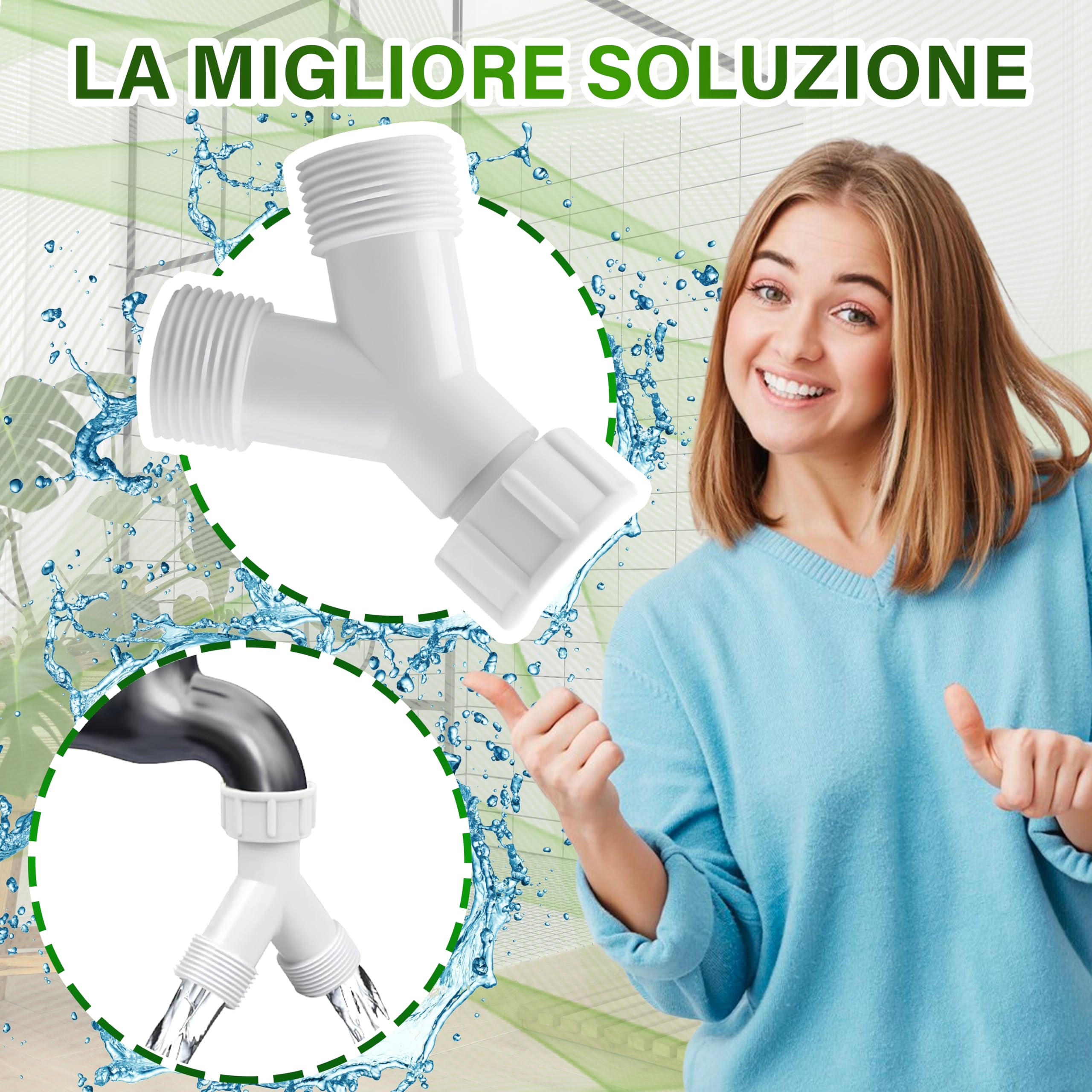 Set Di 2 Splitter A Y Per Tubo Di Scarico Lavatrice E Lavastoviglie - Connettori A Prova Di Perdite Con 3 Fascette Stringitubo, Adatto A Tubi Da 16-27 Mm