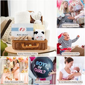 7-in-1 Newborn Baby Gift Set With Bath Towel Soothing Towel Bib Rattle Socks Greeting Card And Gift Box For Boys And Girls Baby Shower Gift Christmas White