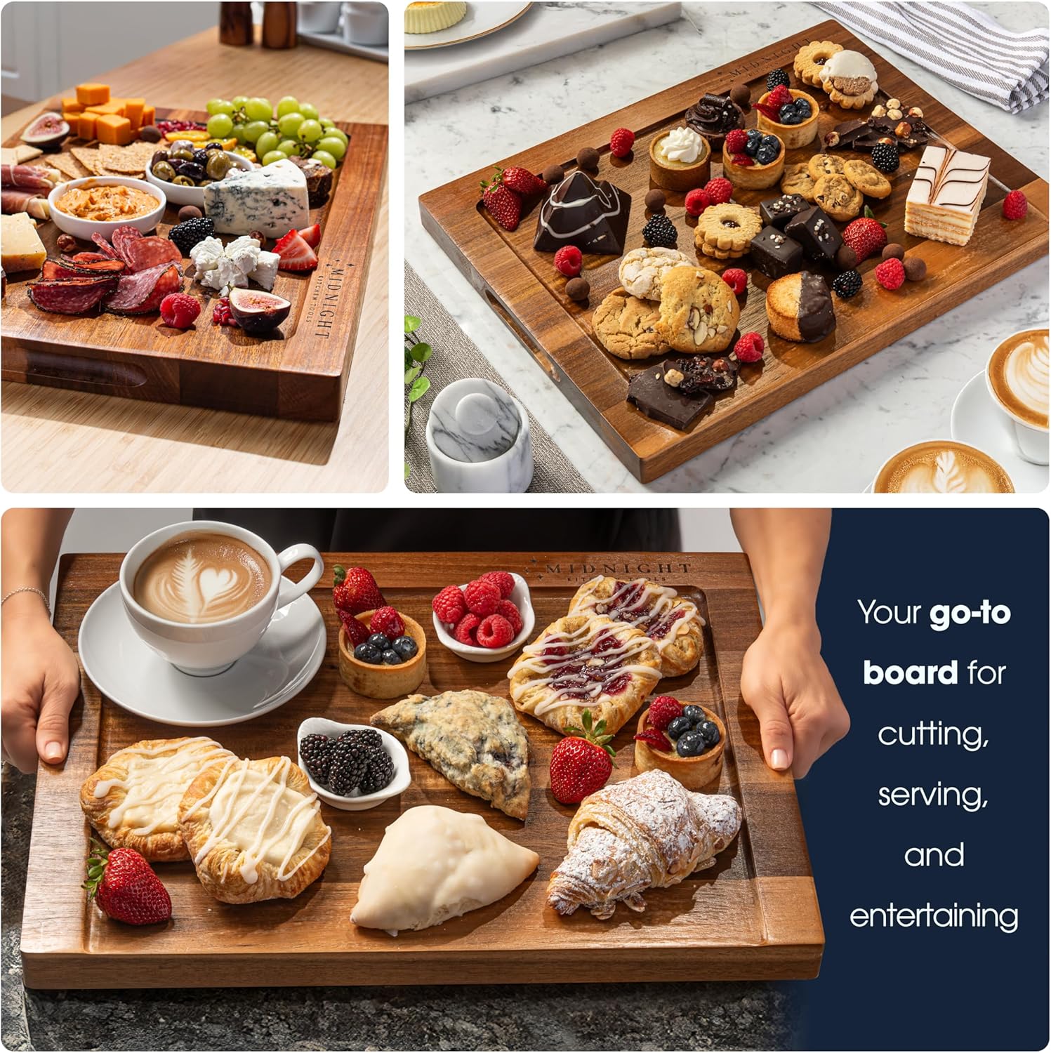 Midnight Board- Acacia Wood Cutting Board, Grooved Edge Design