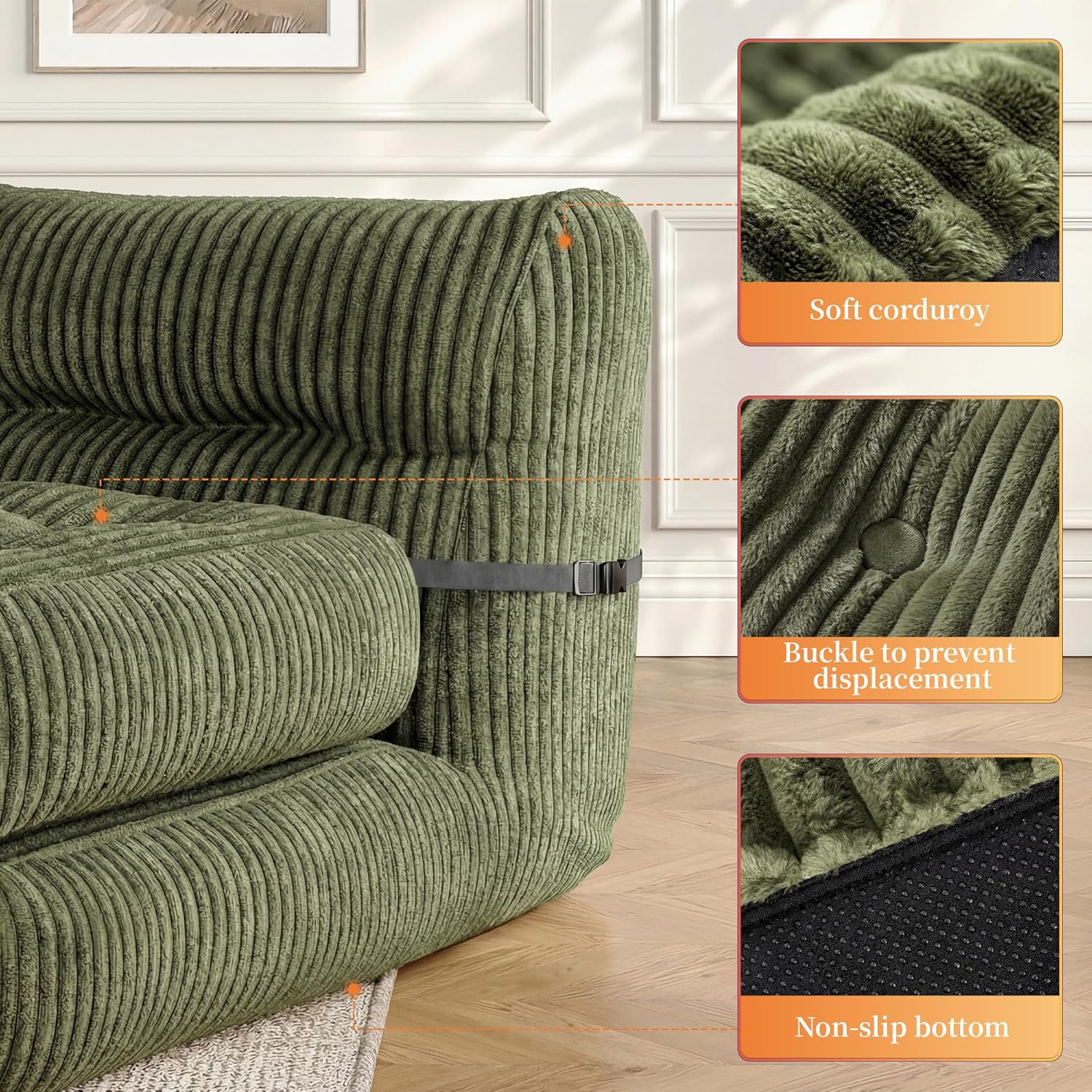 Bean Bag Chair,Giant Bean Bag Chairs for Adults 31.49" H with Foldable Ottoman for Living Room, Bedroom or Balcony,Big Lounge Chair with Memory Foam Filled,Lazy Floor Sofa,Plush,Comfy,Green