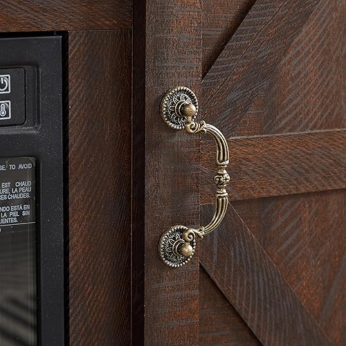 Miniatura 8 de HAUSHECK Soporte de TV con chimenea eléctrica de 18 pulgadas para sala de estar, centro de entretenimiento de granja con puertas de granero, consola