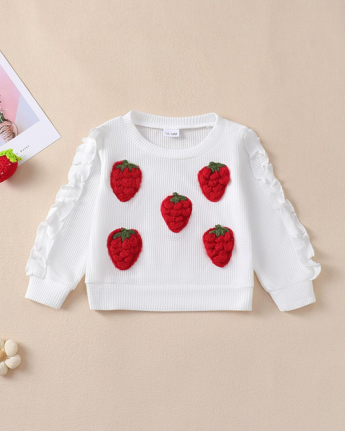 Renotemy Toddler Baby Girl Clothes Fall Winter Outfits, Ruffle Sleeve Crew Neck Sweatshirts Flare Pants Set 12Months-4 Year - Image 5