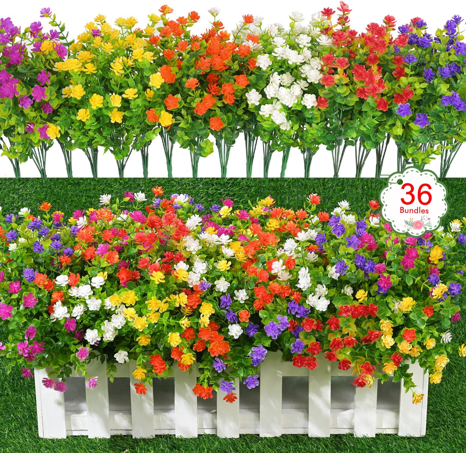 20PCS UV Resistant Artificial Flowers - Fake Outdoor Plants For Porch Pots & Garden Decor - View #2