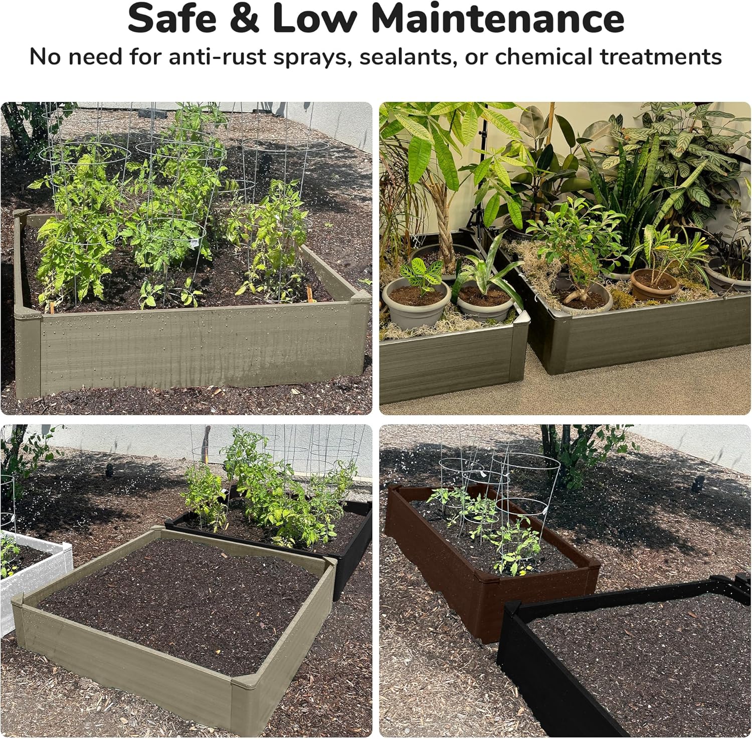 Raised Garden Bed - 4x4 ft Planter Box - Weathered Wood HDPE - No Tools Needed - DIY Kit for Urban Gardening, Flowers, Herbs & Vegetables - Made in The USA