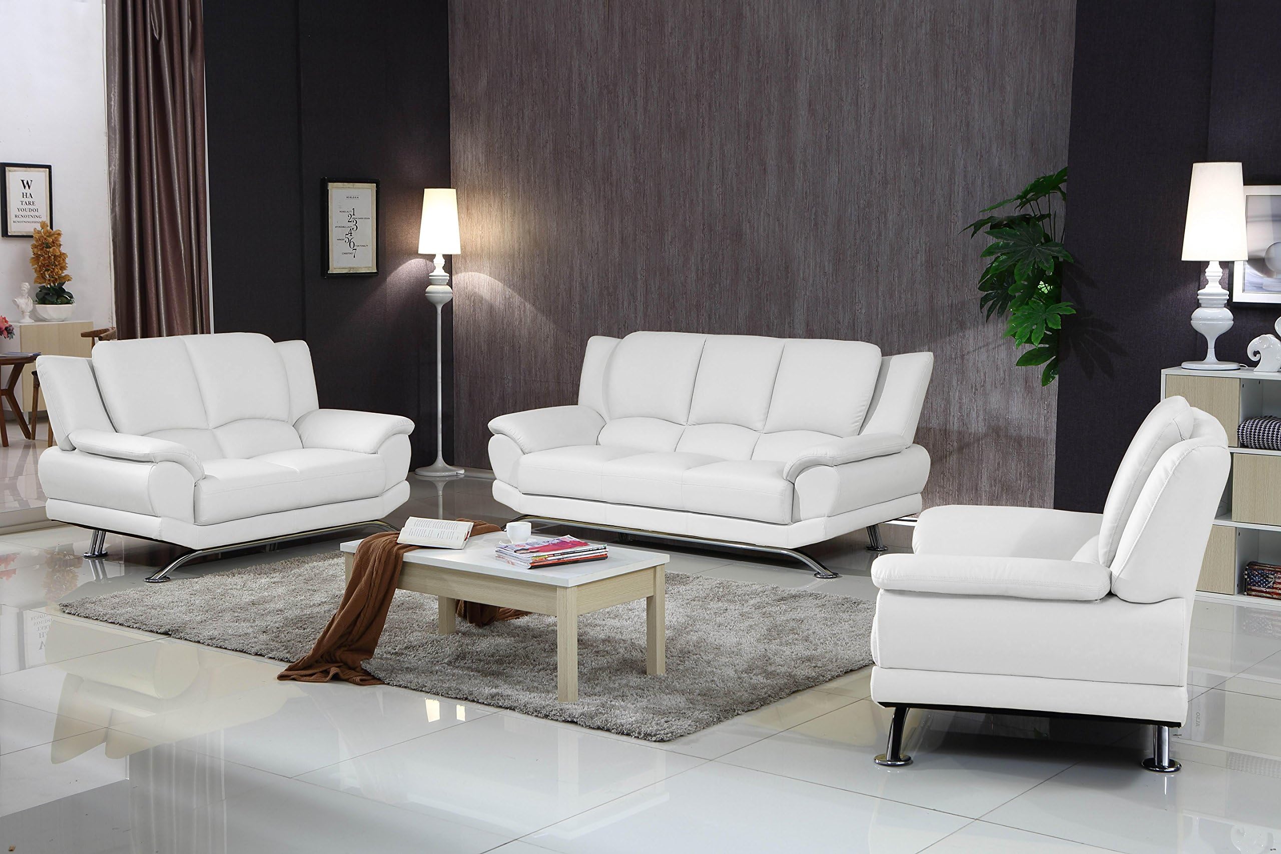 Matisse Milano Contemporary Leather Sofa Set (White)