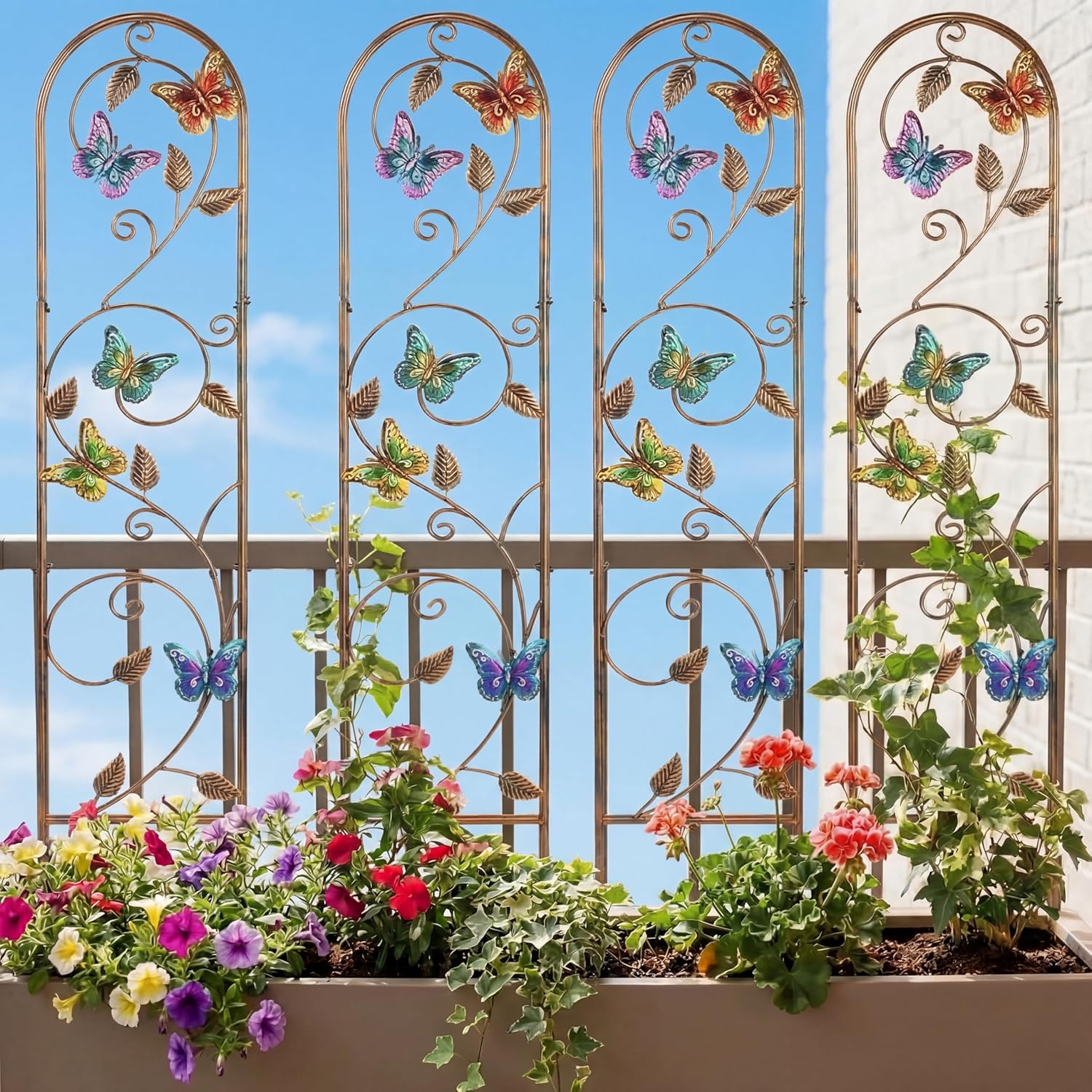 Blulu 4 Pack Metal Garden Trellis for Climbing Plants, 60x11 Inch Detachable Rustproof Arched Fence Flower Vegetable Plant Stand for Outdoor Patio Yard Lawn Decorative(Butterfly)