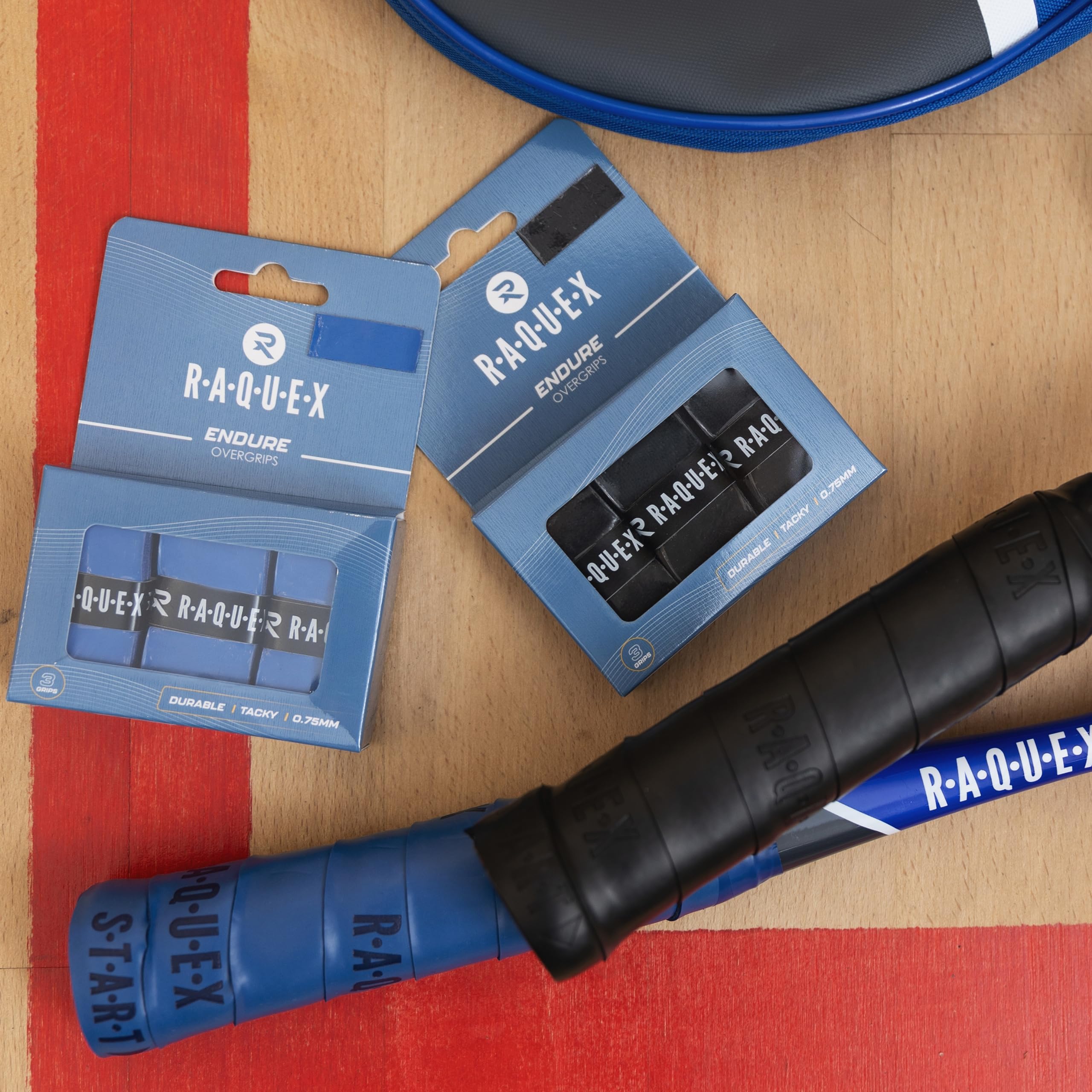 Raquex Paquete de 3 Cintas Endure, de 0,75 mm de Grosor, para empuñaduras de Raquetas, Antideslizantes, para Raquetas de Tenis, bádminton, Squash y pádel