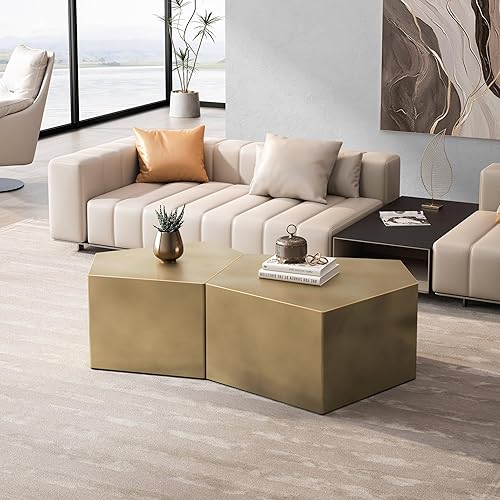 Miniatura 46 de Juego de 2 mesas de centro anidadas, mesas de café redondas de nogal, mesa redonda de madera moderna y mesa auxiliar para espacios pequeños,