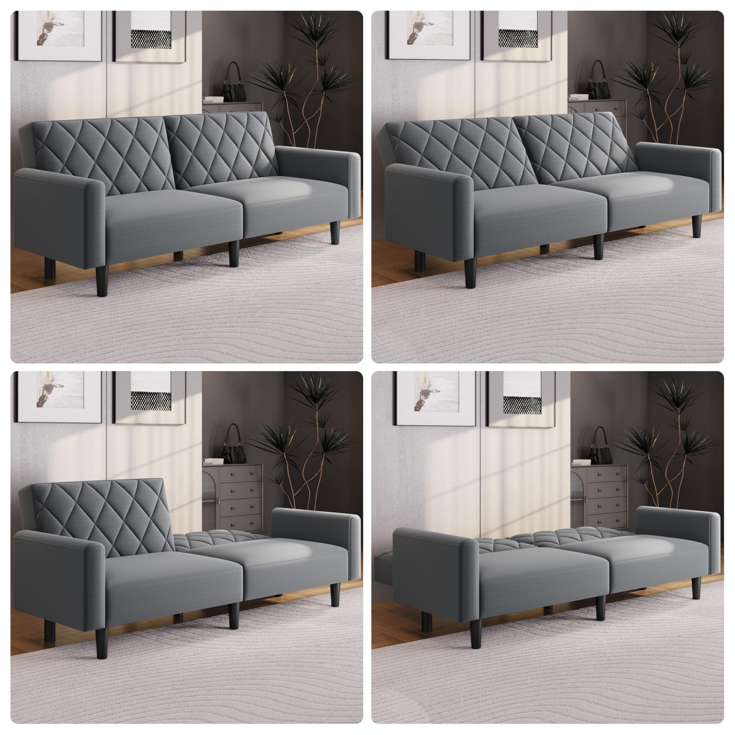 Yaheetech Sofá Cama de 2 Plazas Moderno 159x75,5x73 cm Sofá Plegable Tapizado con 2 Respaldos Separados Ajustables en 3 Niveles Sofá Convertible de Tela para Salón y Sala de Estar Gris Oscuro