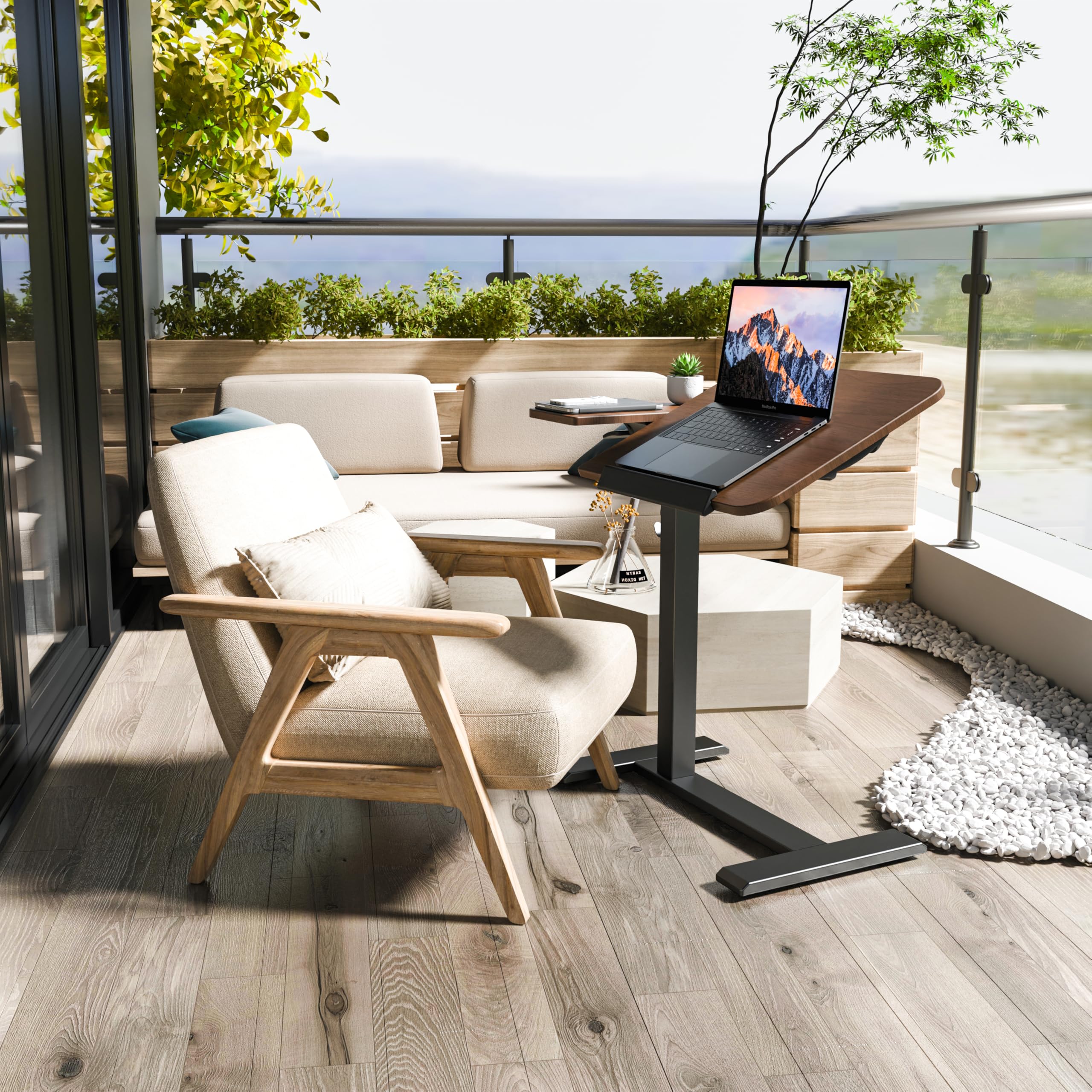 ETHU Stolik pod laptopa z regulacją wysokości, wielofunkcyjny stolik pomocniczy z uchylnym blatem roboczym i wpuszczanymi kółkami, mobilny stolik do łóżka, ergonomiczny stolik stojący do biura i domu