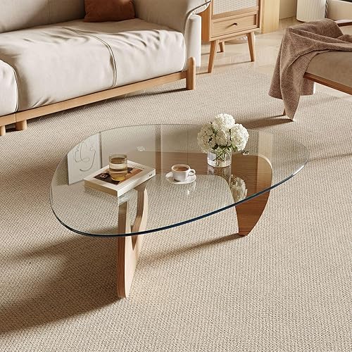 Miniatura 3 de Mesa de centro moderna para sala de estar y espacios pequeños, 43.3" x 29.5" x 15.8" tablero triangular de vidrio templado y base de MDF ecológica,