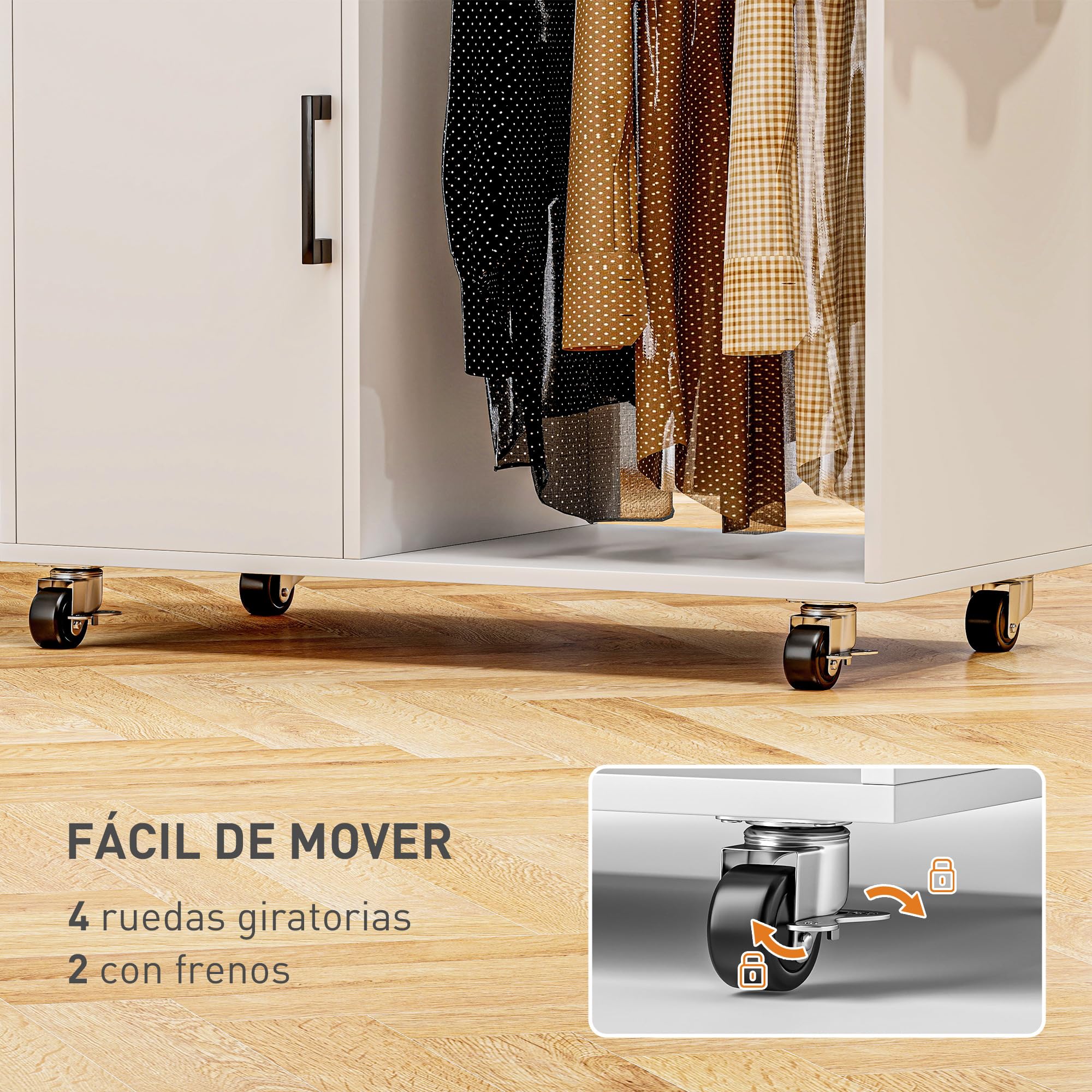 HOMCOM Mueble de Planchar Ruedas Soporte Lateral 127,5x43,5x153 cm Blanco | Mueble de Planchado, Tabla de Planchar, Barra para Ropa, Estante Ajustable