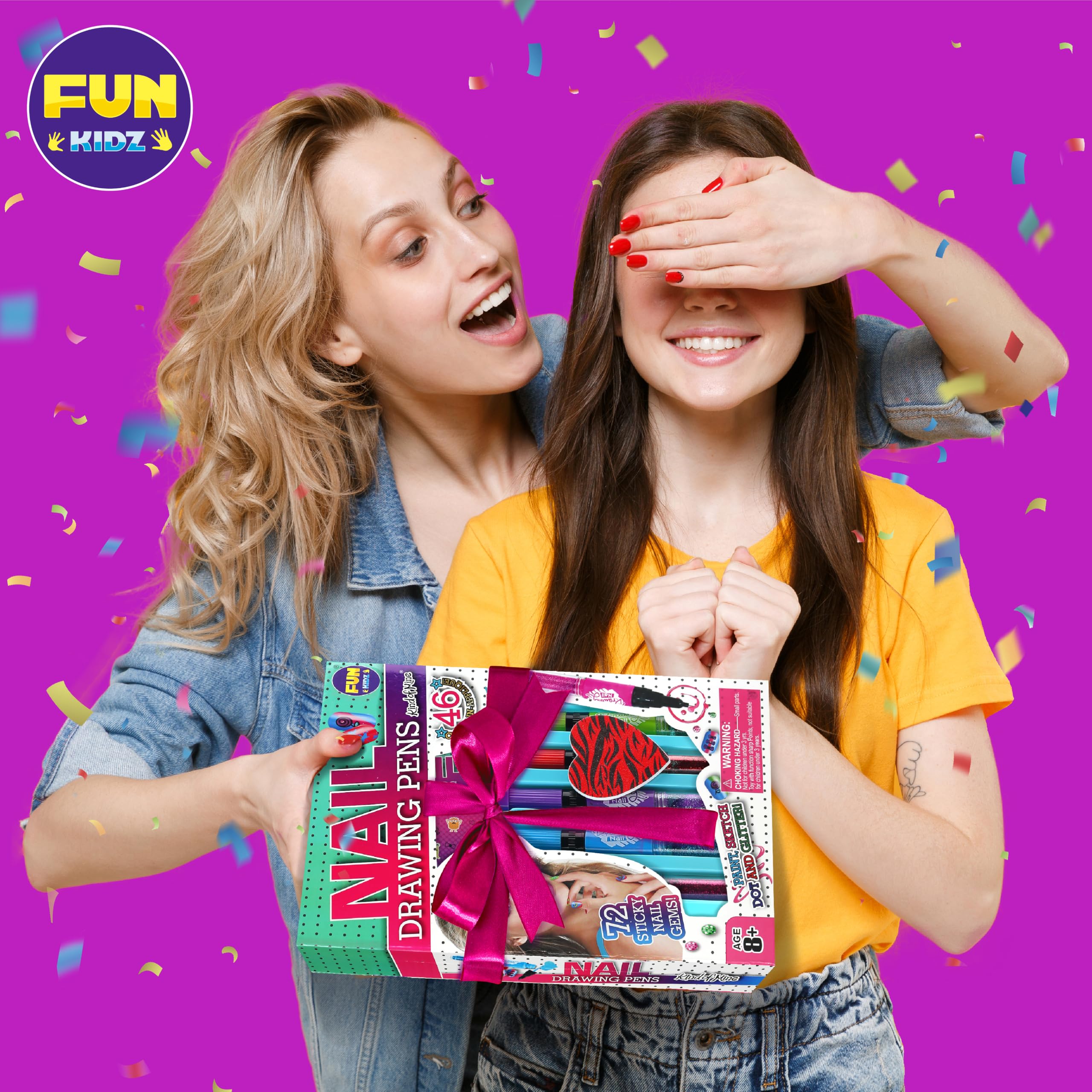 FunKidz - Juego de esmaltes de uñas para niños con 3 en 1 para esmaltes de uñas con purpurina y accesorios de decoración pegajosa