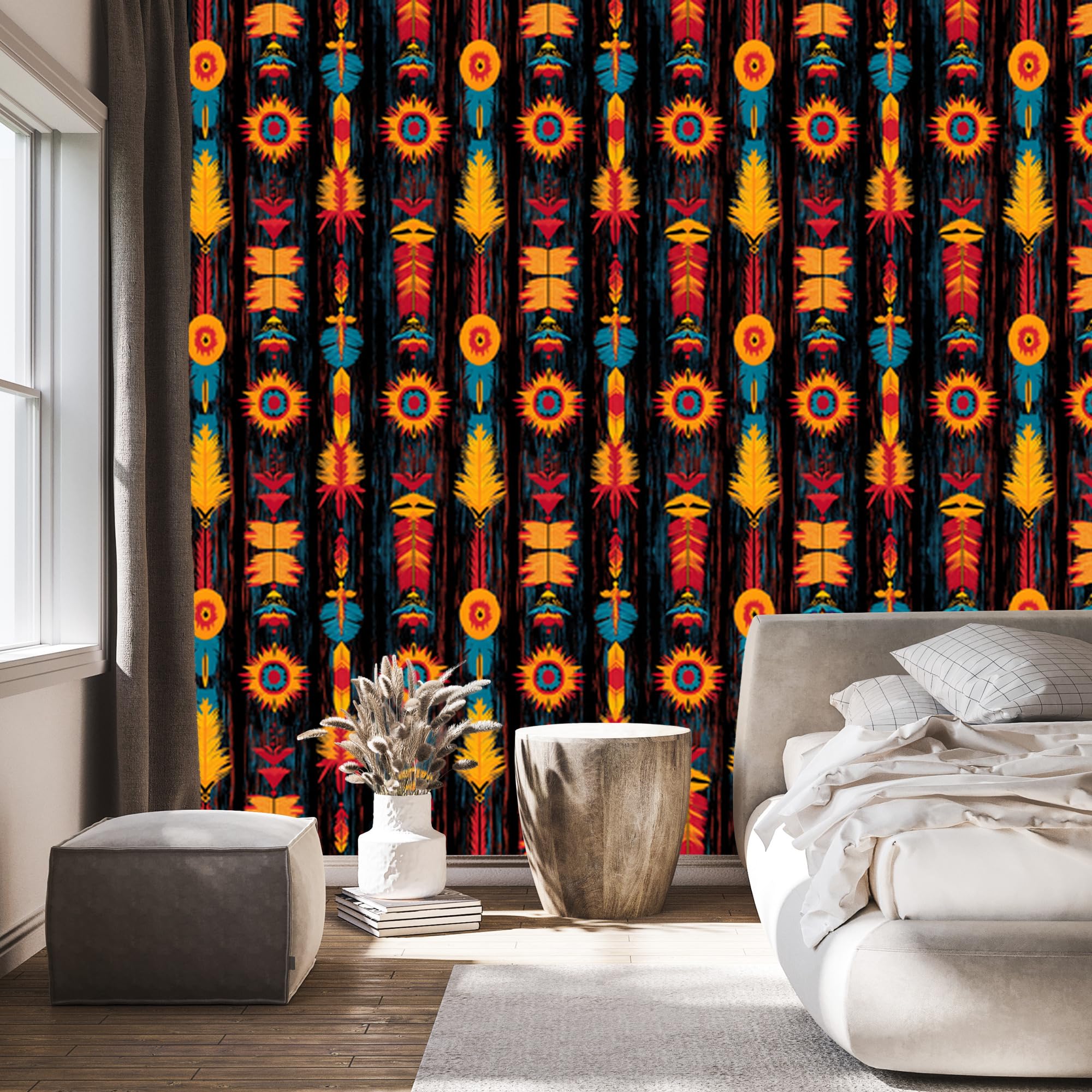 Vliestapete Boho – Schwarz und Bordeauxrot 50 x 1000 cm | Ausdrucksstarke Bildgestaltung; Charaktervoller Raumschmuck; Harmonische Akzentfläche; Kleister im Set