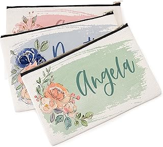 Set of 3 - Bridesmaid Proposal Gifts - Personalized Makeup Bag for Women - 9 Colors - Custom Cosmetic Bag for Girls w/Name - Monogrammed Cosmetic Pouch - D2