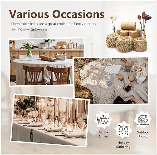 Miniatura 7 de L Linen World Mantel de lino 100% puro, mantel cuadrado de 90 x 90 pulgadas, manteles de lino francés natural para cocina, comedor, fiesta,
