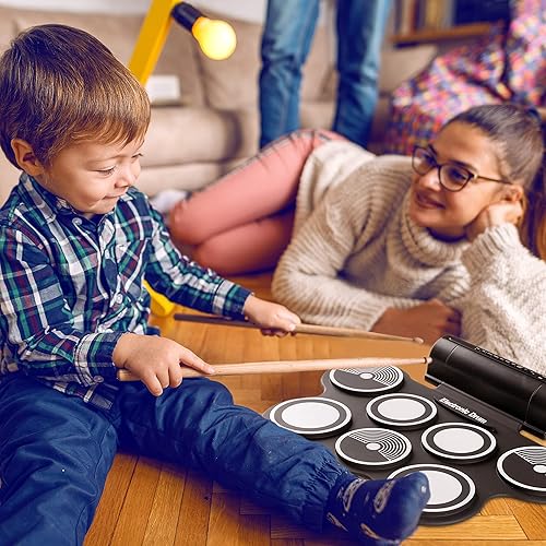 Miniatura 2 de Pyle Kit de batería MIDI enrollable electrónico con 9 almohadillas de tambor eléctricas, pedales, baquetas y fuente de alimentación  Configuración