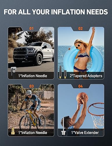 Miniatura 9 de AstroAI Inflador de neumáticos Compresor de aire portátil 150PSI 12V DC110V AC con motores metálicos duales Bomba de aire para neumáticos de