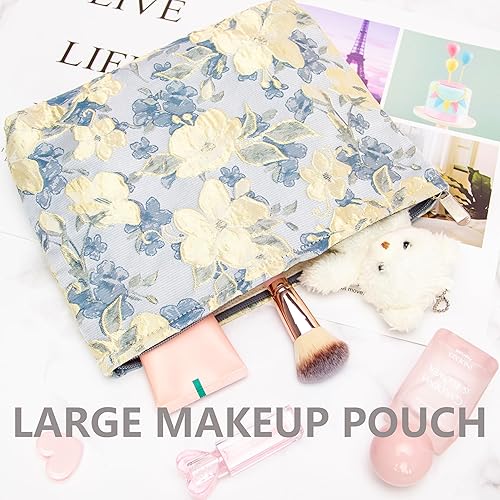 Miniatura 5 de PAZIMIIK Bolsas de maquillaje para monedero, bolsa de cosméticos con cremallera, Azul (Brocade Blue)