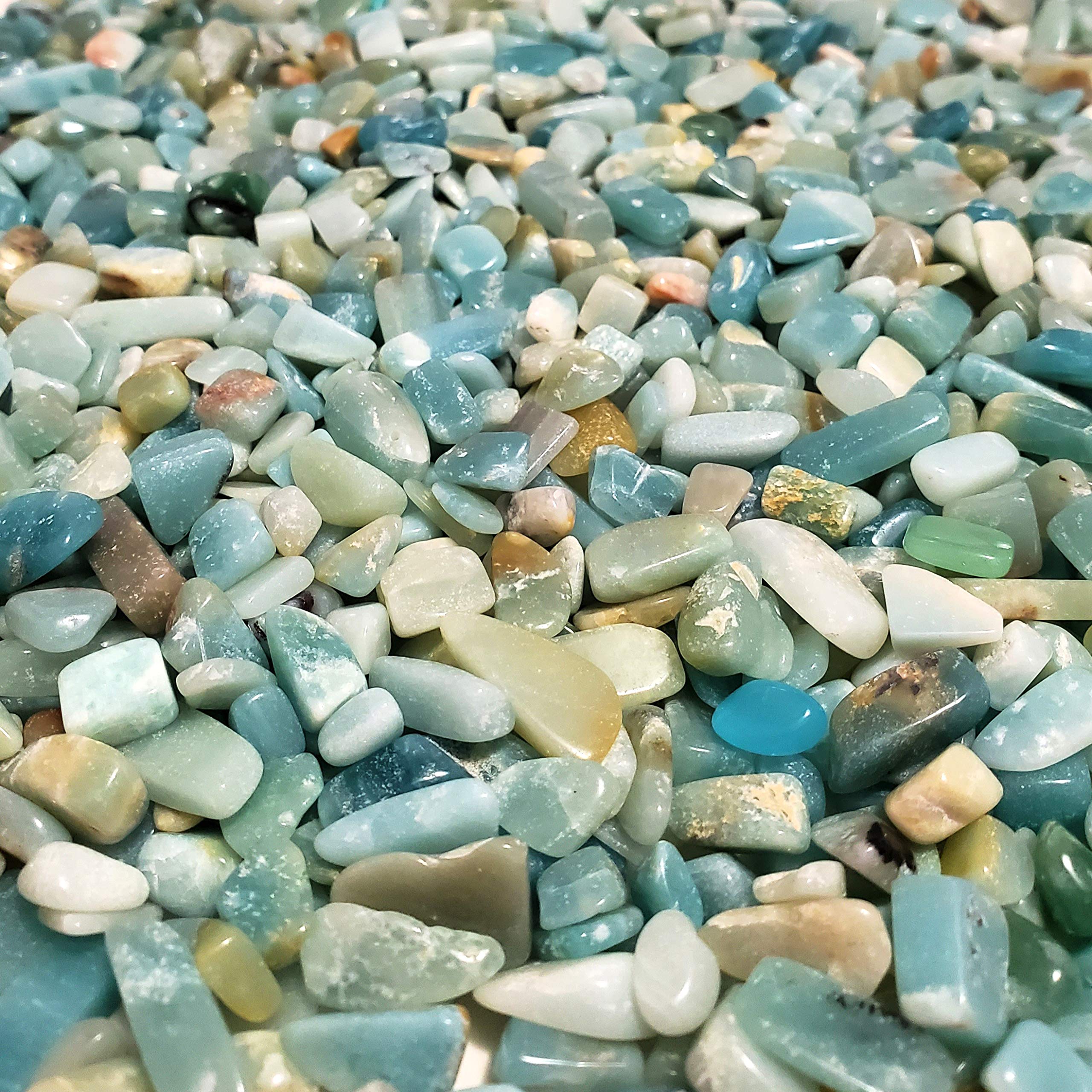 JM Future Amazonite Nature Stones & Crystal Tumbled Chips Gemstone Crushed Pieces Irregular Shaped Jewelry Making Home Crafts Projects Flower Pot Fish Tank Decoration Gift 1.1 lb