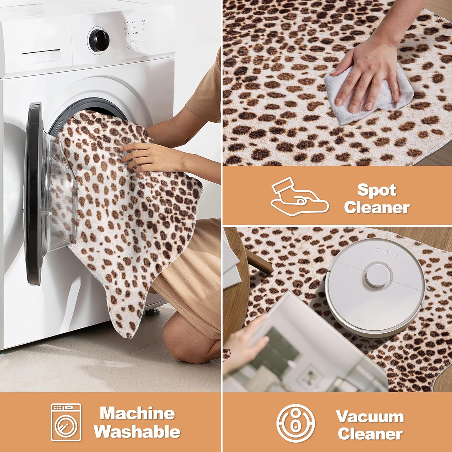 Leopard Print Rug, Cowhide 4.6x5.2 Feet Cheetah Print Faux Animal Skin Rug Cow Hide for Bedroom Animal Hide Cow Shaped Antelope Multicolor