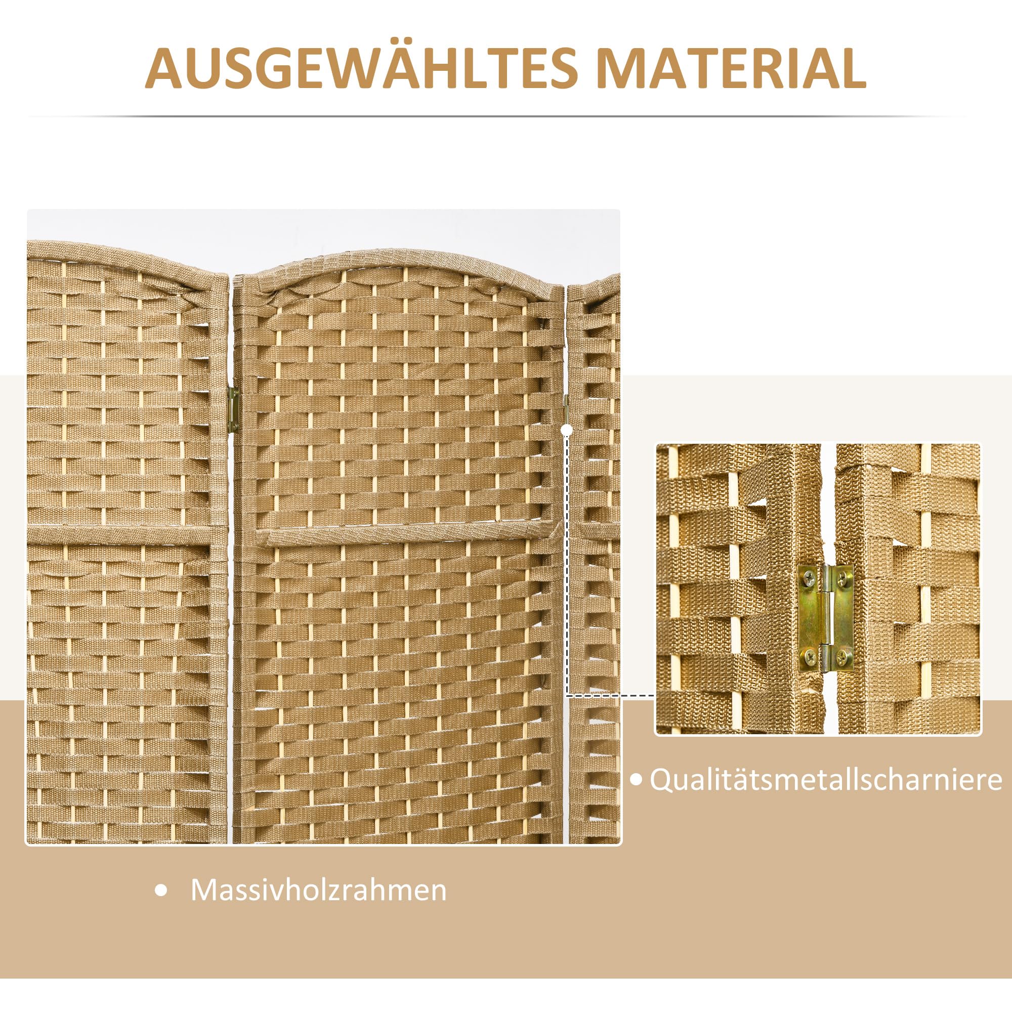 HOMCOM Paravent 8-teilig Raumteiler Faltbar Sichtschutz 320x170 cm Natur | Trennwand aus Kiefernholz, Raumtrenner, Stellwand, für Schlafzimmer Wohnzimmer