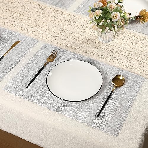 Miniatura 7 de Juego de 6 manteles individuales tejidos grises, resistentes al calor, impermeables y fáciles de limpiar, manteles sintéticos duraderos para cocina,
