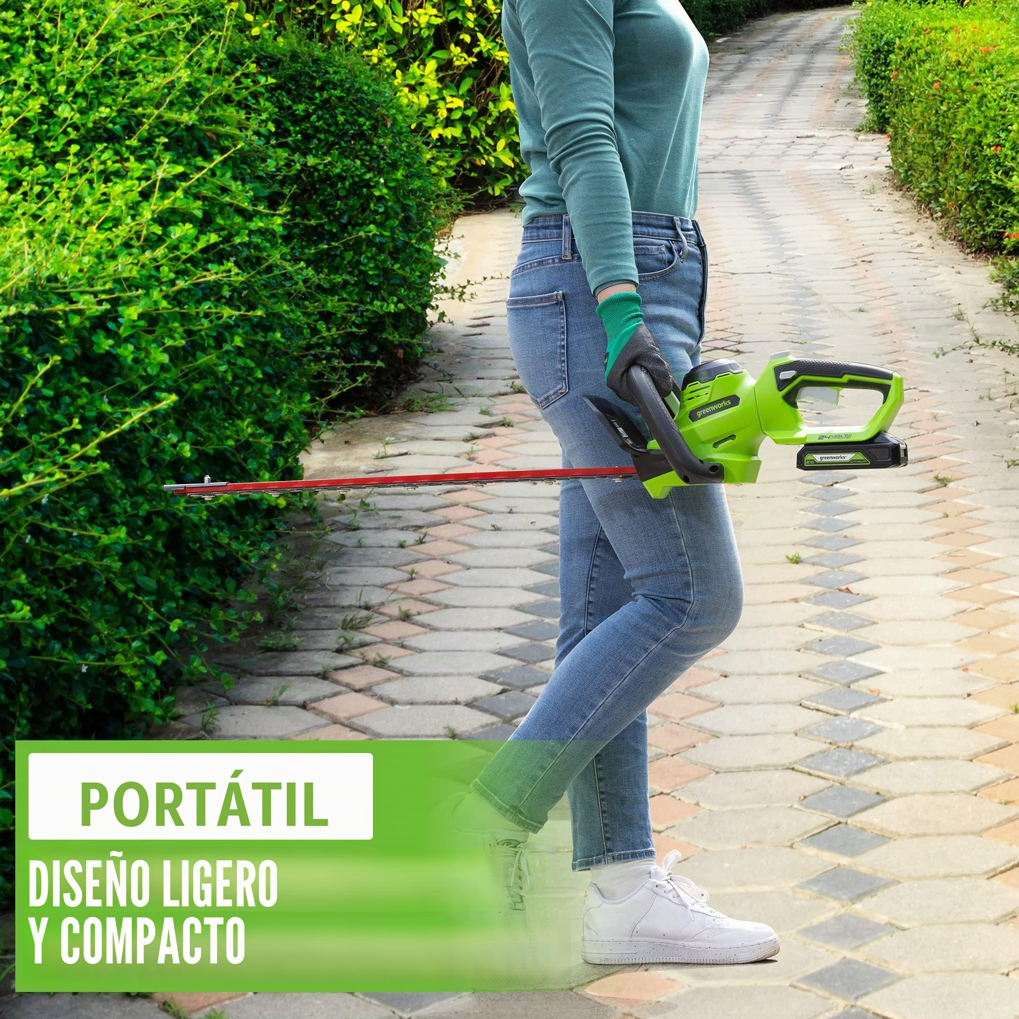 Greenworks Cortasetos a Batería 24V GD24HT61 Cuchillas de Doble Acción 61 cm, Corta Ramas y Tallos de Hasta 25.4 mm Grosor, 3200 spm, sin Batería ni Cargador, 3 Años de Garantía