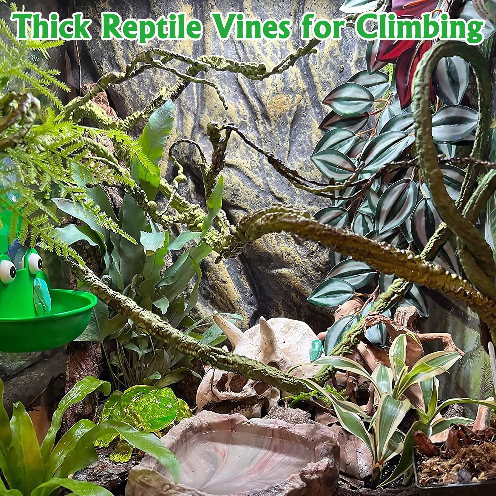 VCEPJH Große Reptilien-Reben, dicke Terrarienpflanzen, 300 cm lang, flexibel, Kletterzweig, Schlangenbecken, Aquarium, Zubehör, Grünpflanzen, Lebensraum, Dekoration für Bartagamäleon, Gecko, Frosch
