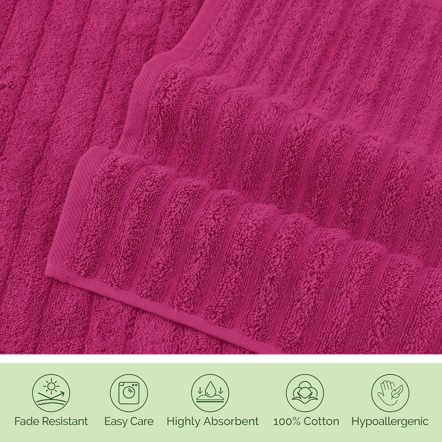 Elegant Comfort 100% Turkish Cotton Corduroy Ribbed Luxury Bath Towels 6-Piece Set, Premium Feel - Quick Dry, Highly Absorbent, Contains 2 Bath Towels, 2 Hand Towels, and 2 Washcloths, Hot Pink - Image 8