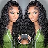 24 Inch Water Wave Lace Front Wigs Human Hair Wigs for Black Women 180% Density 5x5 HD Lace Front Glueless Wigs Human Hair Pre Plucked with Baby Hair Deep Curly Lace Frontal Human Hair Wig