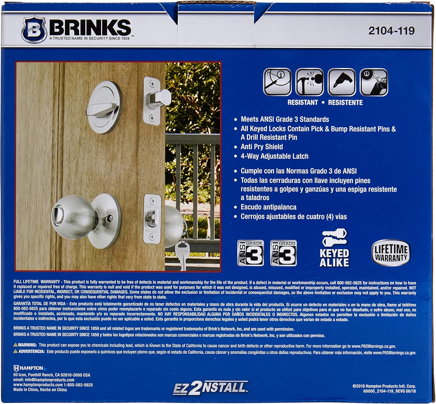 BRINKS - Bell Style Keyed Entry Door Knob and Single Cylinder Deadbolt Set, Satin Nickel