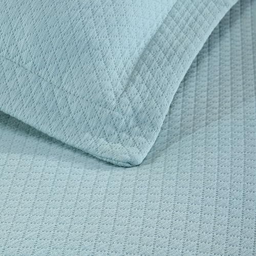 Miniatura 6 de Cubrecama doble Superior Diamond Solitaire de algodón de primera calidad Jacquard Matelassé con fundas de almohada a tono, color aguamarina