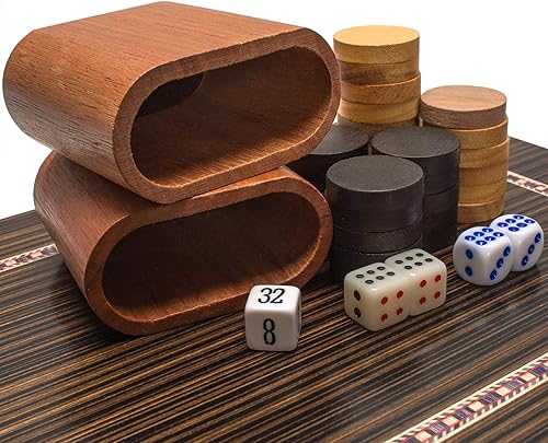 Miniatura 13 de Yellow Mountain Imports Pasadena - Juego de juego de backgammon con incrustaciones de madera, juego de mesa de estrategia clásico con piezas