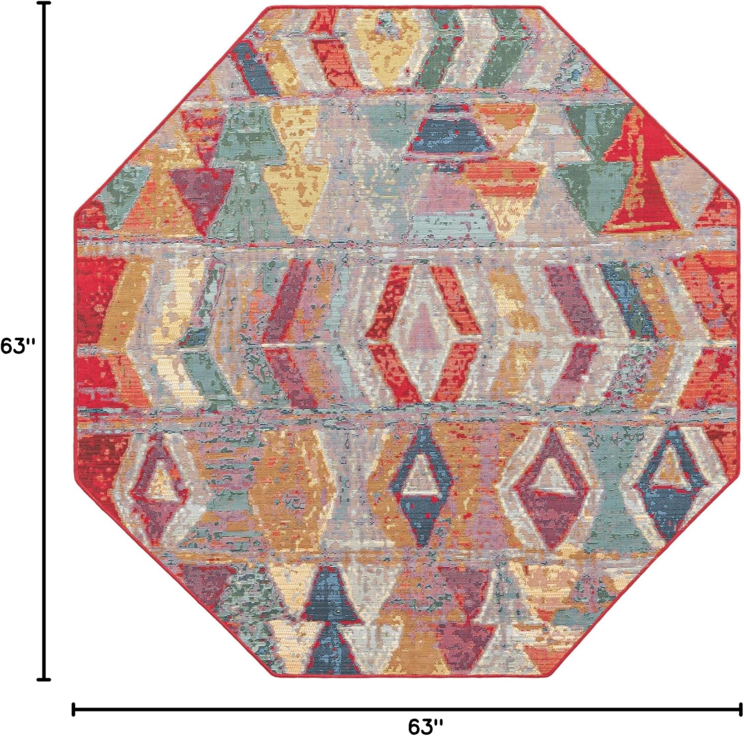 Unique Loom Outdoor Modern Collection Area Rug - Tamarindo (5' 3" Octagon Multi/Burgundy)