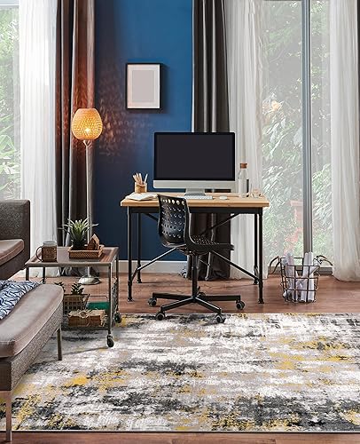 Miniatura 7 de Rugshop Tralee - Alfombra abstracta moderna resistente a las manchas, 2 x 7 pies, color amarillo