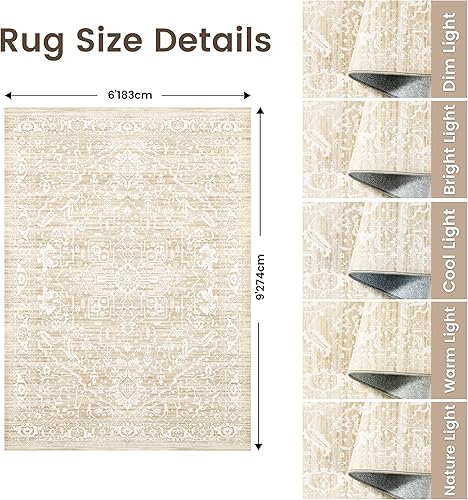 Miniatura 161 de Rugland Alfombras de área de 8 x 10, alfombra lavable resistente a las manchas, alfombras antideslizantes para sala de estar, alfombras tribales