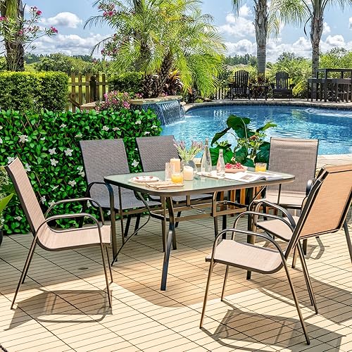 Miniatura 2 de Giantex Juego de 6 sillas de patio, sillas de comedor apilables para exteriores, con reposabrazos curvados y tela transpirable, sillas bistró con
