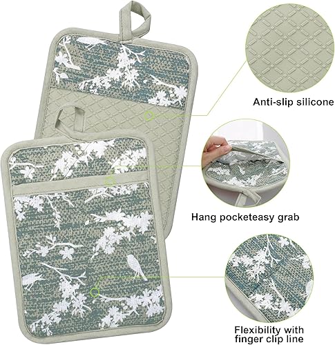 Miniatura 14 de Juego de 5 manoplas para horno y agarraderas con delantal de cocina, guantes de cocina resistentes al calor y agarraderas antideslizantes de