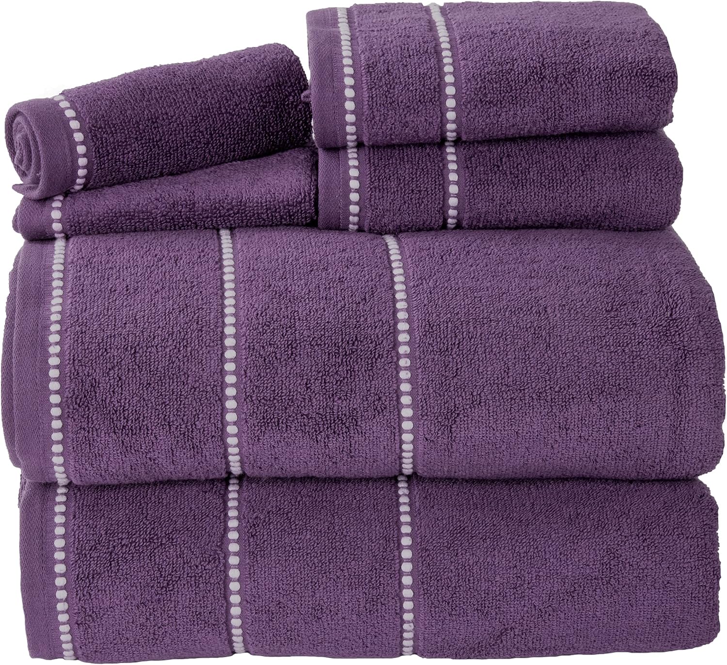 Bedford Home Quick Dry 100% Cotton Zero Twist Towel Set, Hotel & Spa Quality, Soft, Lightweight, Highly Absorbent Towels and Washcloths for Bathroom, Shower Ideal for Everyday Use - 6 Piece (EGGPLANT)