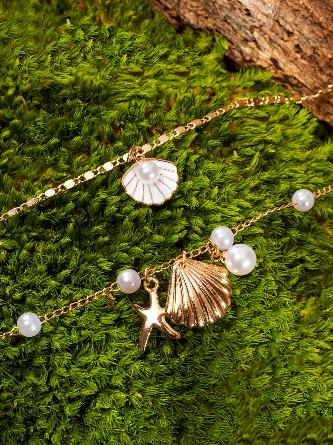 MINACHI Vintage Boho Double Layered Shell Choker Chain Necklace with Imitation Pearl Beads, Boho Summer Beach Shell Jewelry Gift for Women - Image 2