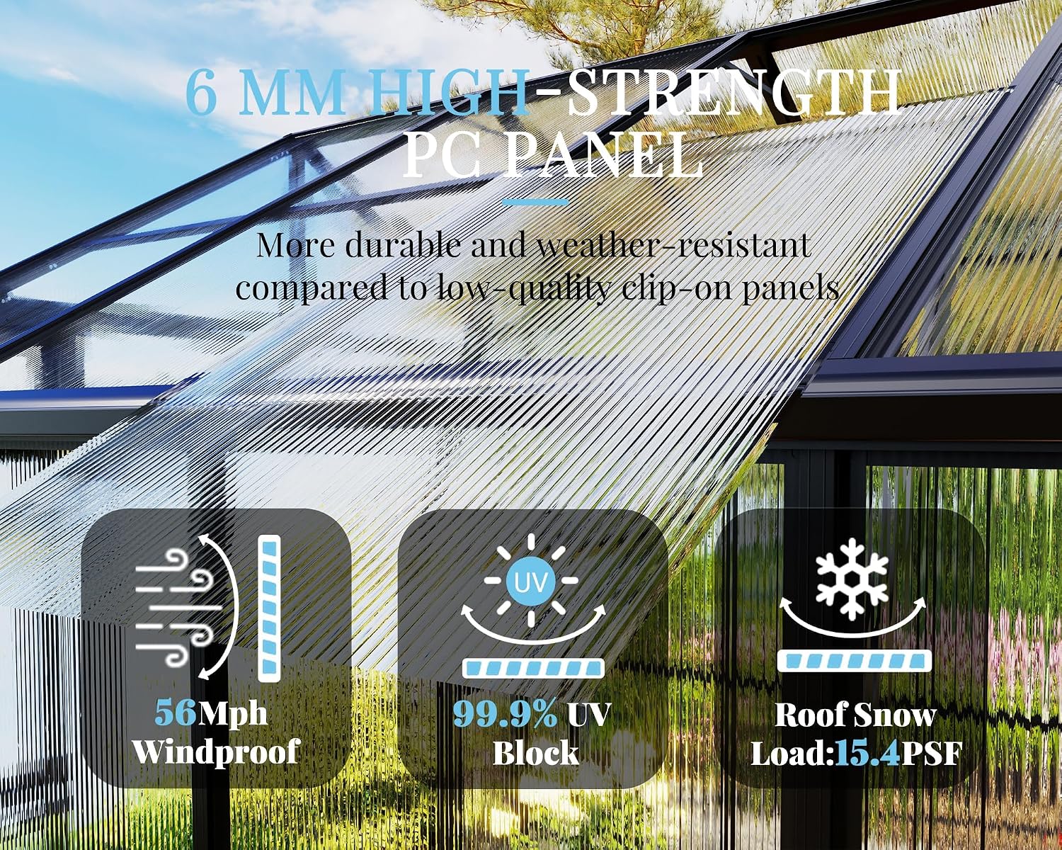 Jocisland 7.5x15.7x7.4 FT Outdoor Aluminum Polycarbonate Greenhouse with Ventilation and Rain Gutter, 2 Swing Doors with Hook, Walk in Greenhouse for Outdoors Backyard Garden