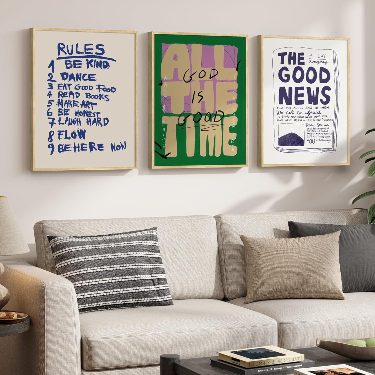 Framed Christian Canvas Wall Art Set of 3, Biblical Scripture Prints The Good News God Is Good Fruit, Religious Modern Inspirational Decor for Living Room Bedroom Office, 12x16 Inch