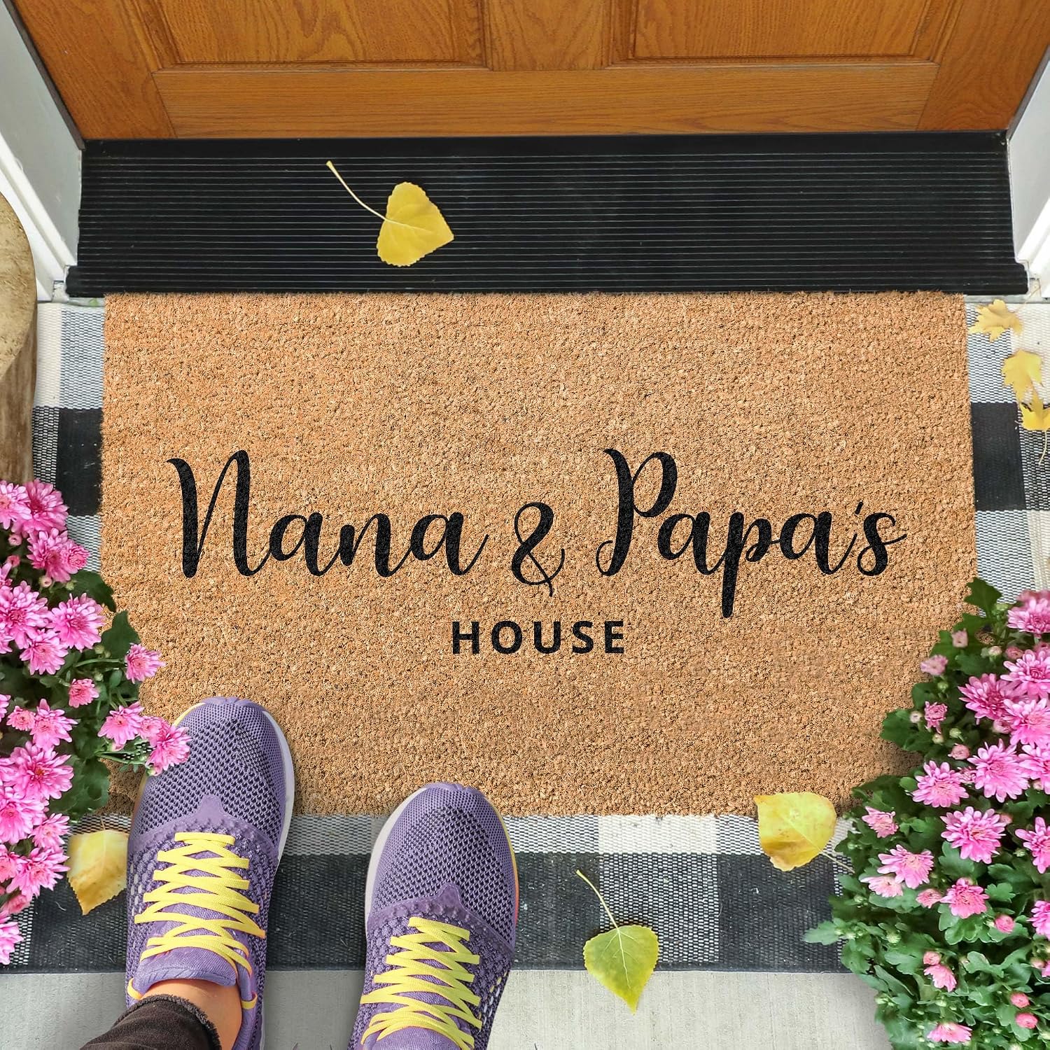My Sign Center Gifts for Grandparents, Personalized Grandparent's Doormat, Customizable Nana and Papa Front Christmas Doormat, Anti Slip Backing, Grandpa Grandma Premium Coir Door mat, Made in USA