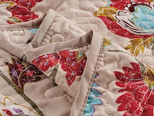 Miniatura 3 de Masterplay Juego de colcha de 3 piezas con estampado fino (90 x 90 pulgadas), cubrecama tamaño Queen (rojo, azul, multicolor, floral)