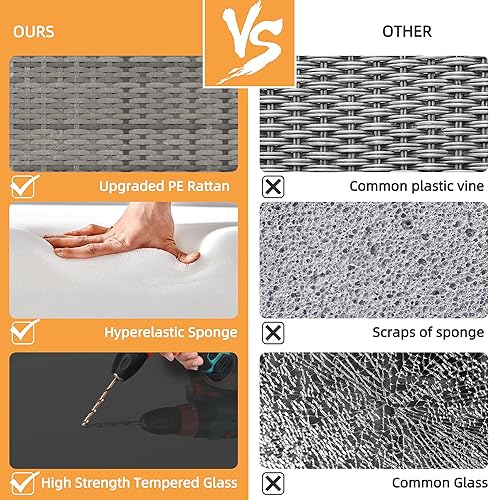 Miniatura 5 de Shintenchi Juego de muebles de patio al aire libre, juegos seccionales de mimbre para patio, 3 piezas, sofás de mimbre para todo tipo de clima, mesa