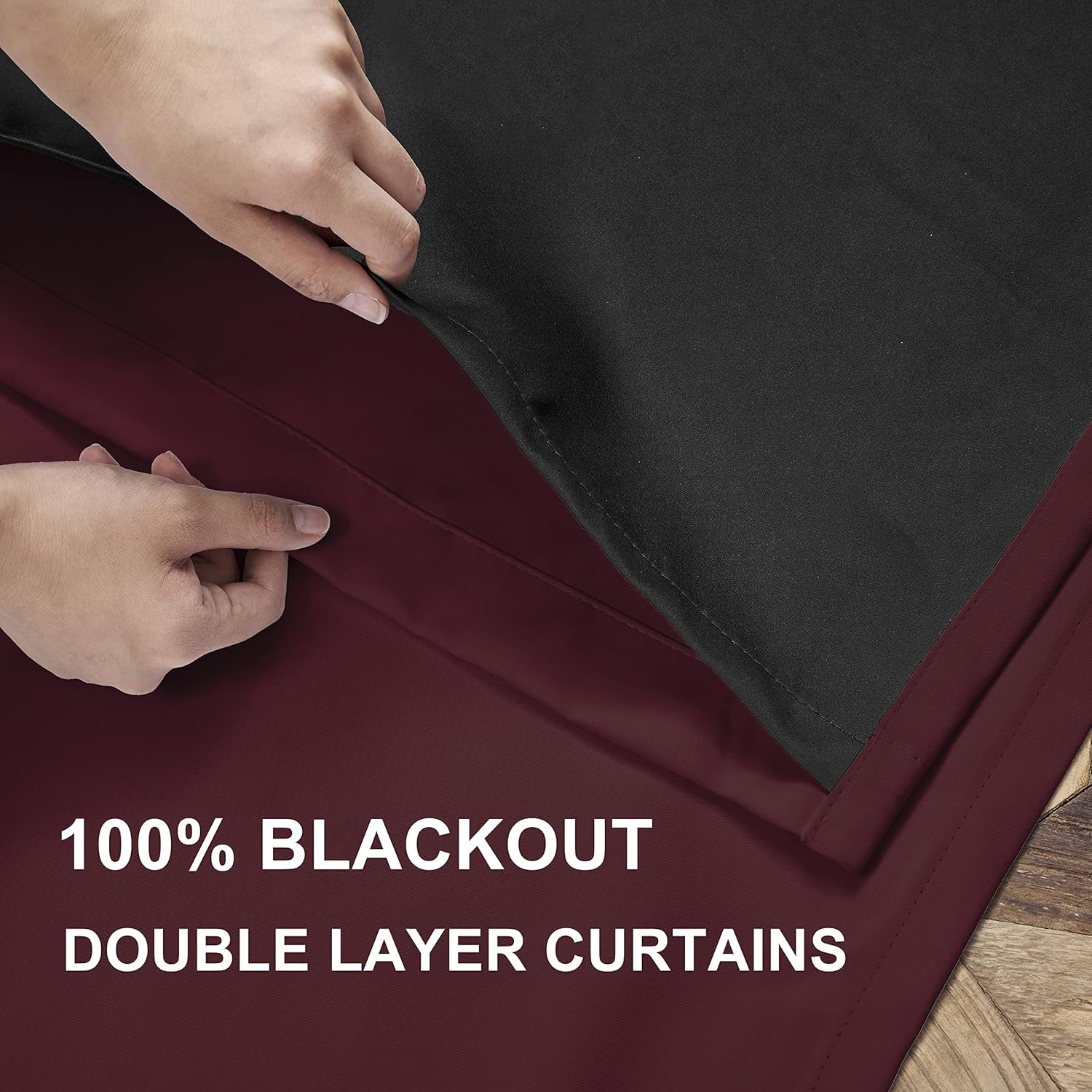 Rutterllow 52x54 inch Short Blackout Curtains for Living Room - Two Layers with Black Liner Grommet Top Noise Reduction Privacy Window Treatment Drapes for Bedroom/Kitchen (Burgundy Red, 2 Panels)
