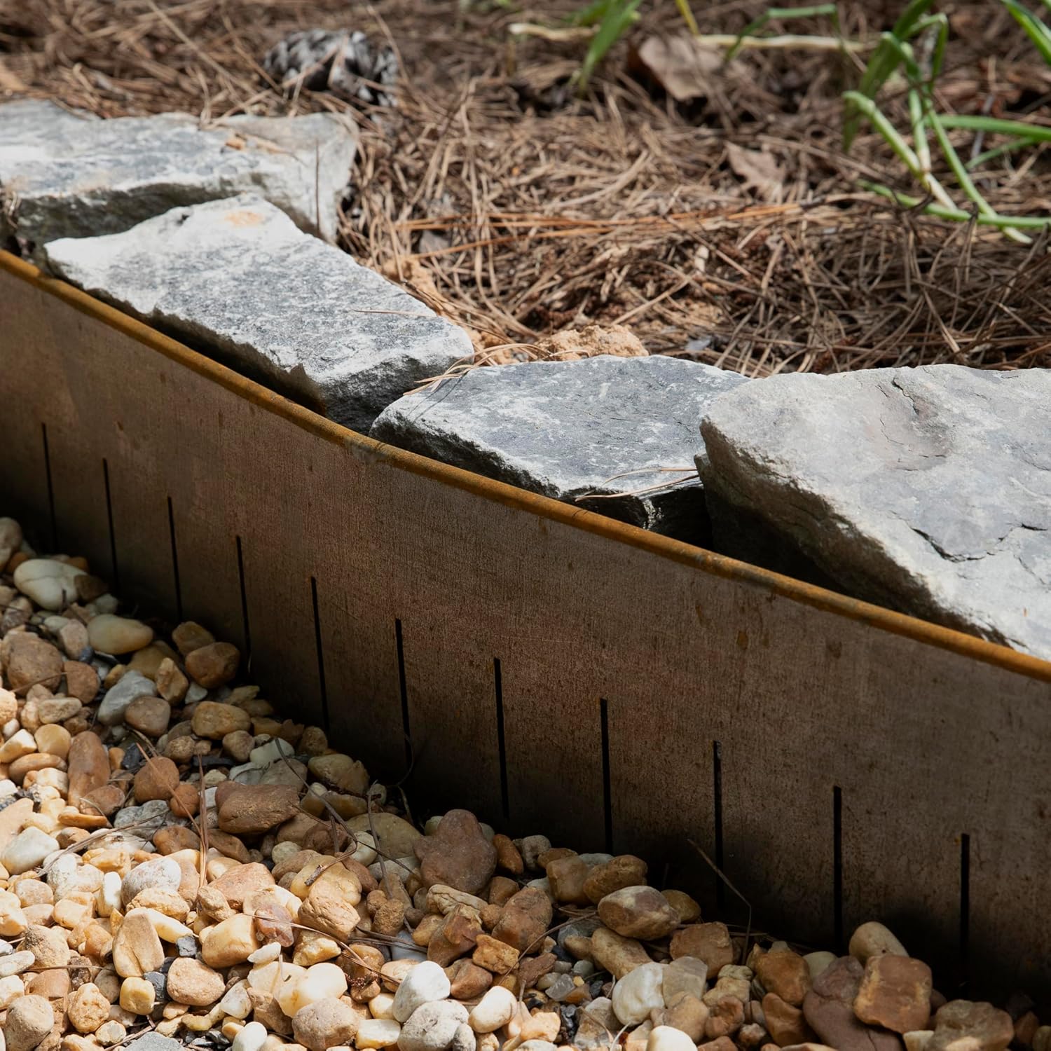 Hammer-in Landscape Edging - Cor-Ten Steel - 2ft Drainage Strips - Plus Connector Clips (COR-Ten Steel, 8-in)